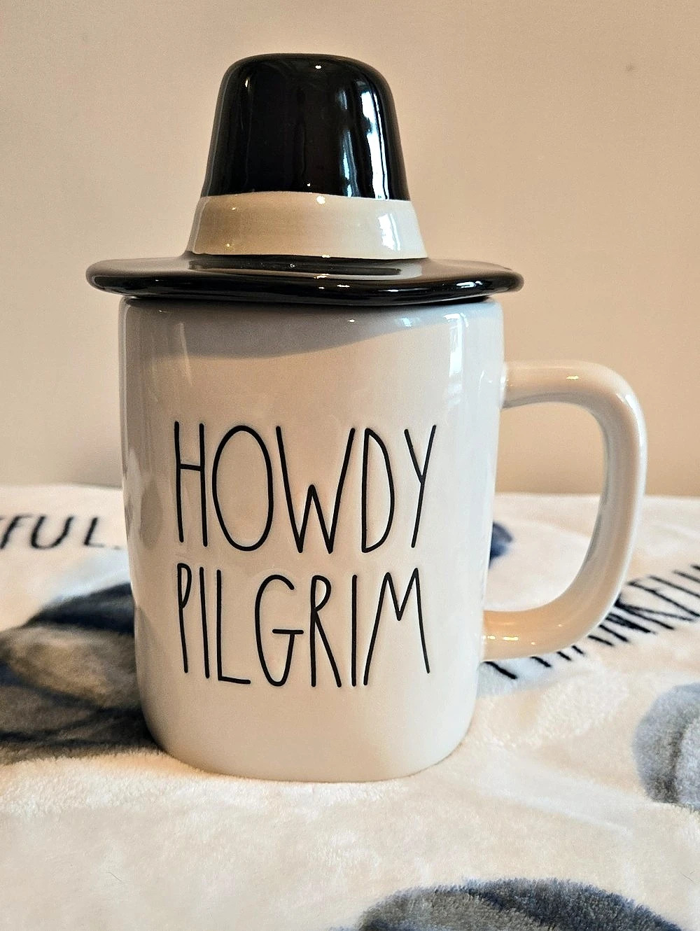 Rae Dunn Howdy Pilgrim Mug with Hat Lid Ceramic Mug with Hat Lid